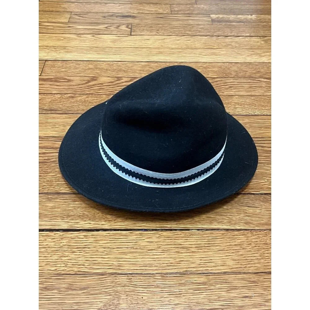 Bollman USA Black Doeskin Womens 100% Wool Felt Tilt Cap Hat W/ Bow Accent
